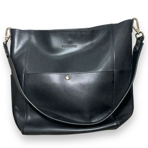 BOSTANTEN Women's Black Leather Hobo Bag - Picture 2 of 6
